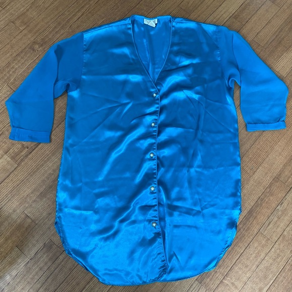 VTG Victoria’s Secret Gold Label Oversized Satin Nightshirt - Peacock Blue - M/L